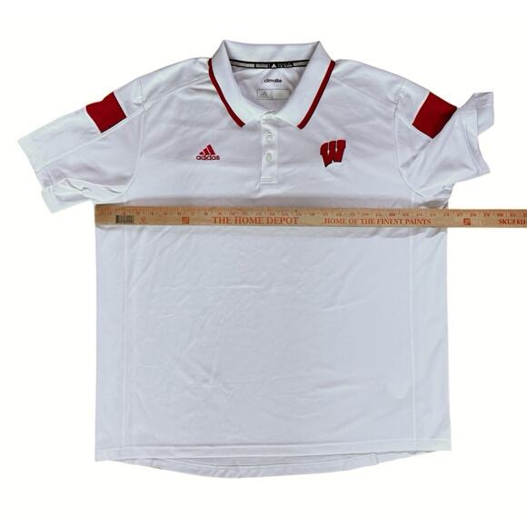 Wisconsin Badgers Polo Shirt Mens XL White Red Adidas Climalite Short Sleeve - Picture 6 of 11